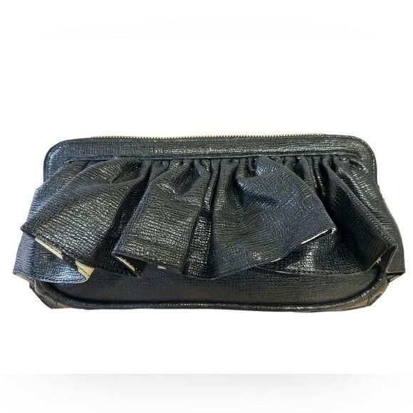 KORTO Momolu Designer Textured Faux Leather Ruffle Zebra Satin Lined Clutch Bag - Picture 1 of 15